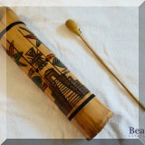 M12. Painted Central American bamboo slit drum with mallet. - $16 